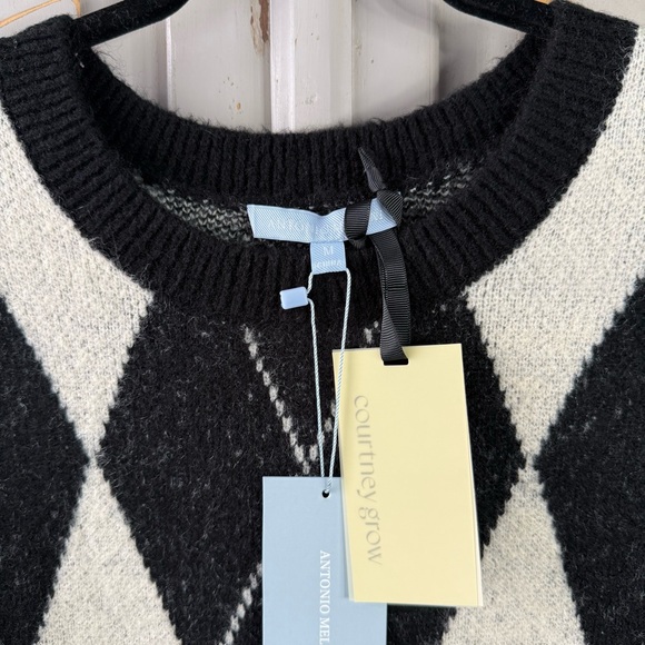 NWT Antonio Melani x Courtney Grow | Argyle Sweater Dress Black and Cream - Picture 4 of 7